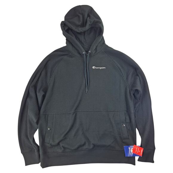 Champion | Black, Waffle Knit, Pullover Hoodie | Size Large - Picture 1 of 4